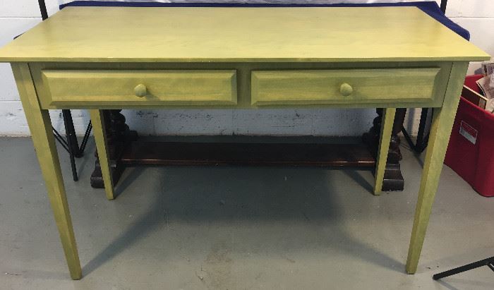 Green painted 2 drawer table