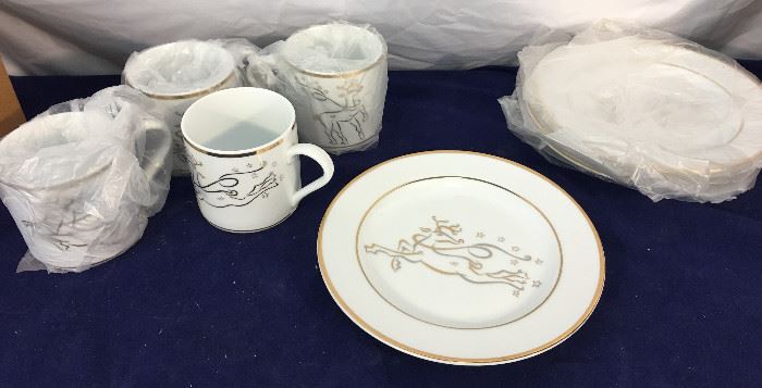 Rudolph plates and mugs, new in box