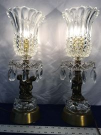Vintage brass and glass lamp pair