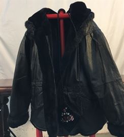 Black leather reversible jacket, large 14-16