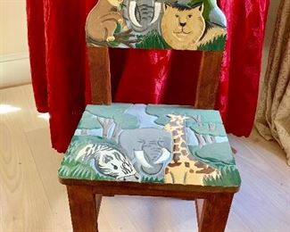 Child's hand carved-painted animal chair