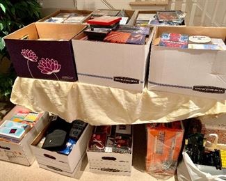 Boxes of CDs/DVDs