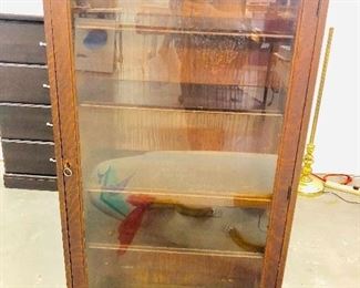 Antique Oak wavy glass cabinet