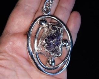 Custom Made Sterling Silver & Amethyst Geode Necklace Master Piece