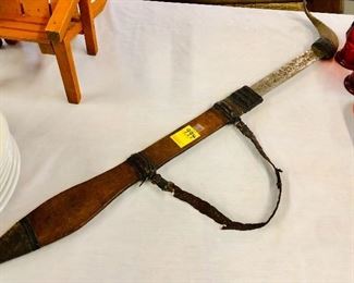 Bedouin Nomadic Tribal Handmade Sword with Goat Antler and Leather Sheath