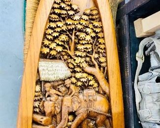 Oriental Hand Carved Wooden Wall Hanging