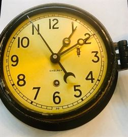 Working Great Condition Chelsea Ship's Clock. Note the old phone number on instruction book. Complete with key and instructions. Found in an attic with all the WW11 equipment and old U.S. Navy photos.( Look these up)
