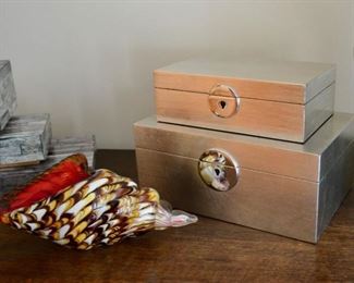 Boxes and Murano glass shell