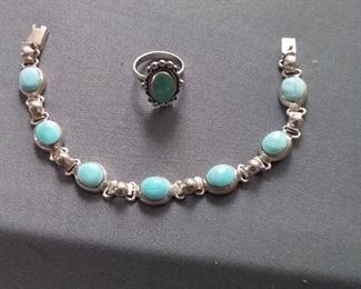 Silver and Turquoise Bracelet and Ring