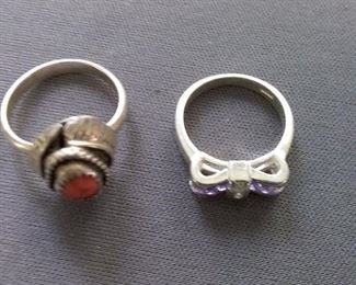 Two Womens Silver Rings with Stones