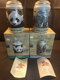 Budweiser endangered species series African elephant Stein and giant panda Stein