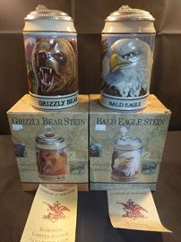 Budweiser endangered species series grizzly bear sign bald eagle Stein