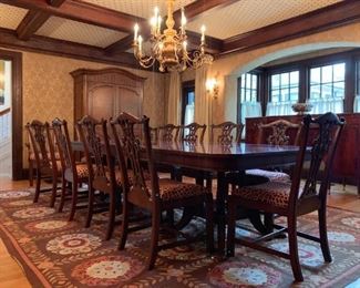 Robert Allen Group, from the Design Center, Double Pedestal Dining Table, St. Regis Bar Armoire Solid Maple and Polished Cherry from Domain