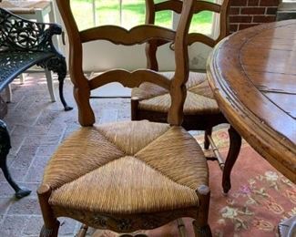 Rush Seat Carved Frame Side Chairs