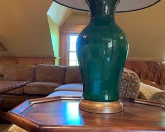 Green Vase Lamps, Pair