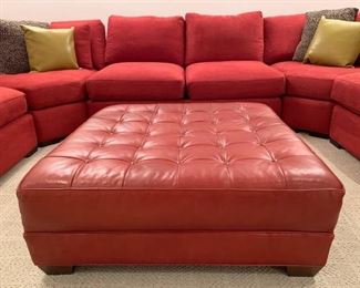 Tufted Red Leather Ottoman