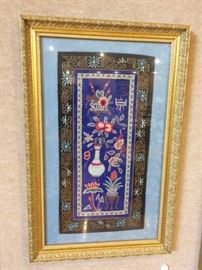 A companion framed silk embroidered panel  