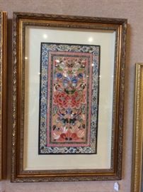 Chinese silk embroidered and framed panel