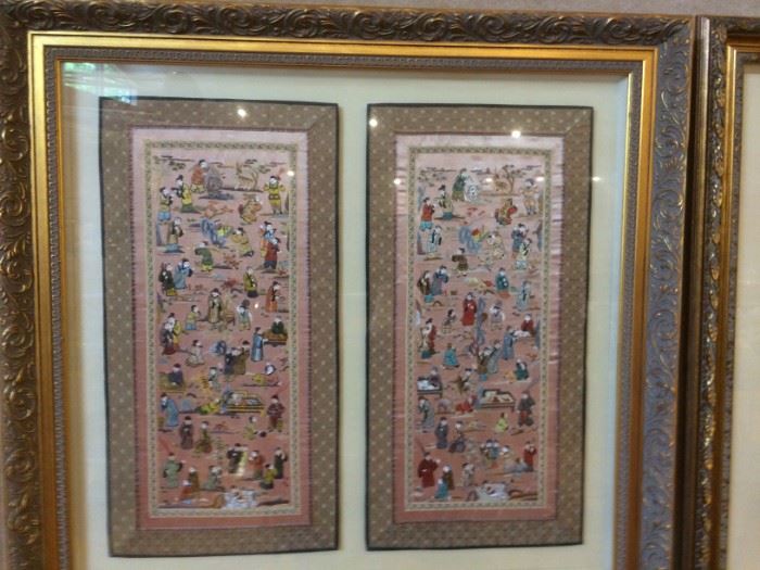 Coordinating silk embroidered panels singularly framed 