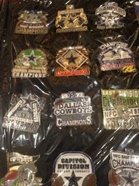 Dallas Cowboy collector pins in wooden display box