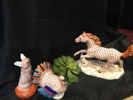 Orange and white fox, turkey, and horse by Herend