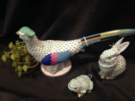 Herend bird, rabbit, and frog