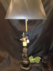 One of two black shaded lamps