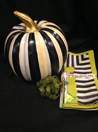 Striped pumpkin and napkins by MacKenzie Childs