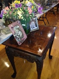 Small carved side table; more pretty flowers