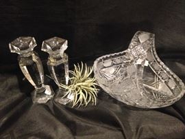 Candle holders and small crystal  basket 