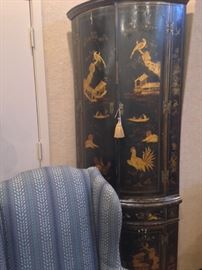  Over 300 year old Chinese corner cabinet with curved front and .  .  .