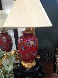 One of two matching brilliantly colored lamps. 
