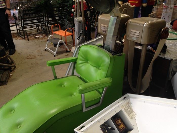 How fun is this? A  lime green vintage chaise lounge and hair dryer