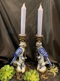 Ornate bird candle holders