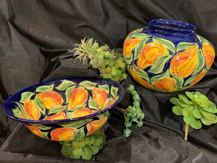 Brilliant color pottery hand-painted and signed (Trudi from Oregon---daughter of former Tylerite Bonnie Fabian)