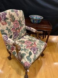 Flowers and fruit fabric upholstered chair 