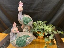 Touches of lavender, green,  peach, and pink set off this pair of birds. 