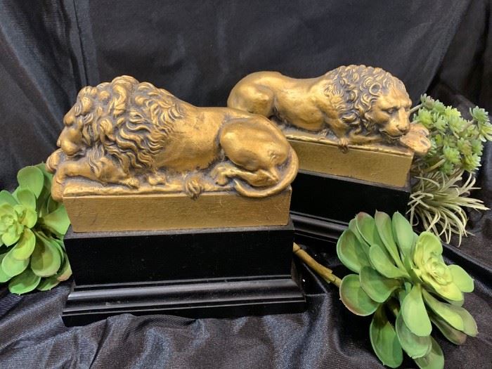"Sleeping lion" bookends  