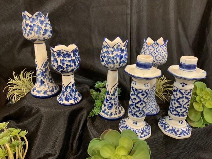 Darling blue & white candle holders
