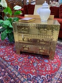 Impressive 3-drawer brass side table/chest