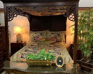 Exceptional queen size canopy bed with custom bedding