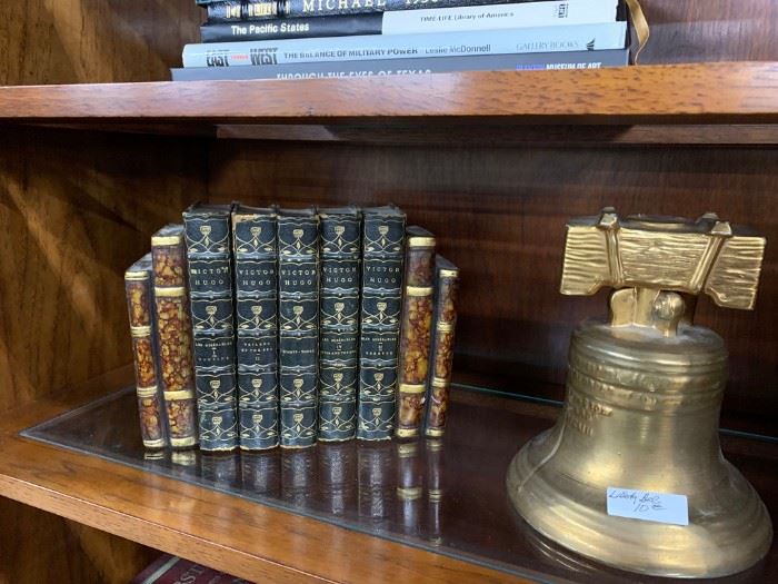 "Book" bookends and a fine-looking set of 5 books; gold bell