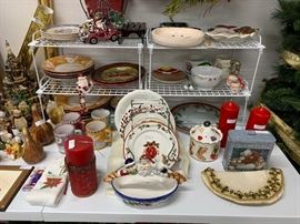 Christmas plates, candles, and other dishes