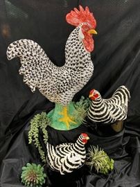 Ceramic rooster and hens