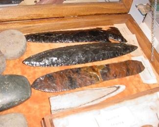 Spear heads, the top one from Salt Lake City area, middle one from Trinidad, Colorado, and the brown colored one is marked from Andrew Jacksons garden