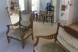 Victorian Love seat and side chair ( Carved Oak Leaf)