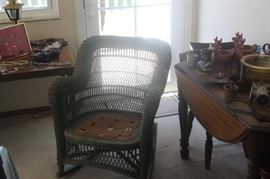 Primitive wicker rocker ( Green Paint)
