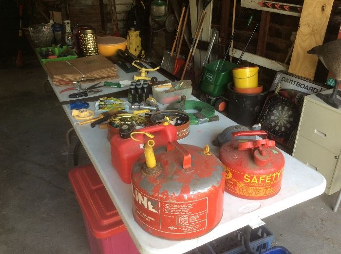 Gas cans , garden chemicals, hand tools
