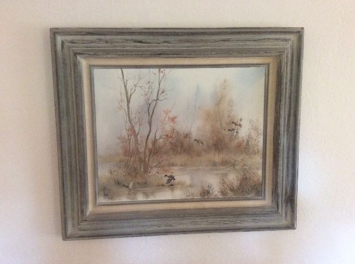 Vintage oil painting  the duck hunt