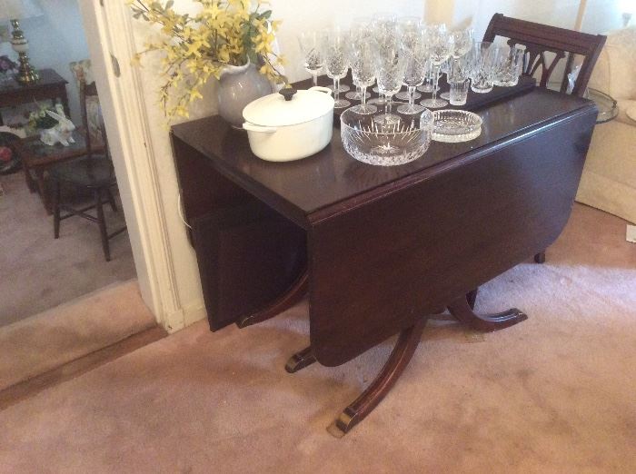 Maghogany drop leaf table and four chairs